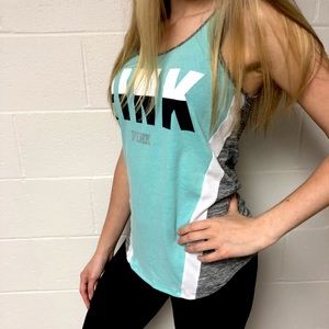PINK tank top - blue & gray